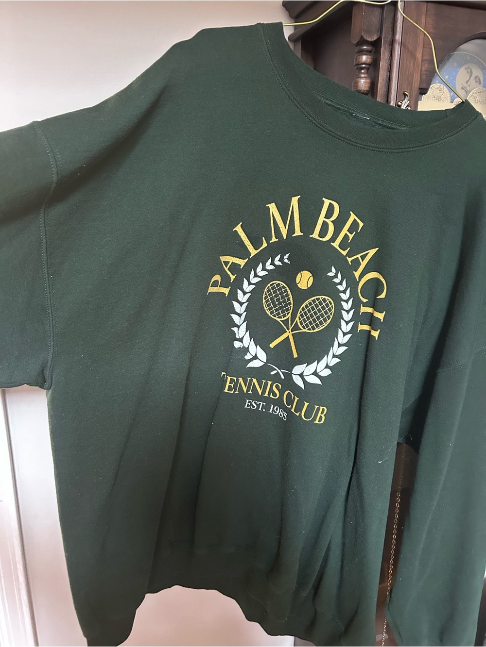 Gildan Dark Green Sweatshirt with Yellow Palm Beach Tennis Club Graphic